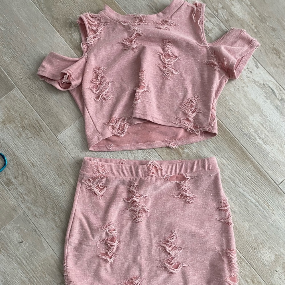 Two Piece Ripped Pink Set